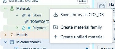 Right-click Materials to create a material family or an unfiled material.